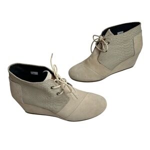 TOMS Desert‎ Wedge Suede Snakeskin Lace Up Ankle Boots Sand Beige Size 10